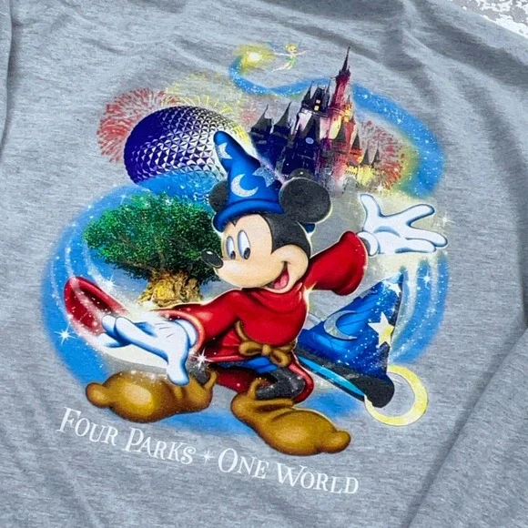 Disney Shirt Men Large Gray Tee Mickey Fantasia Long Sleeve Spell Out Retro * - Picture 4 of 13